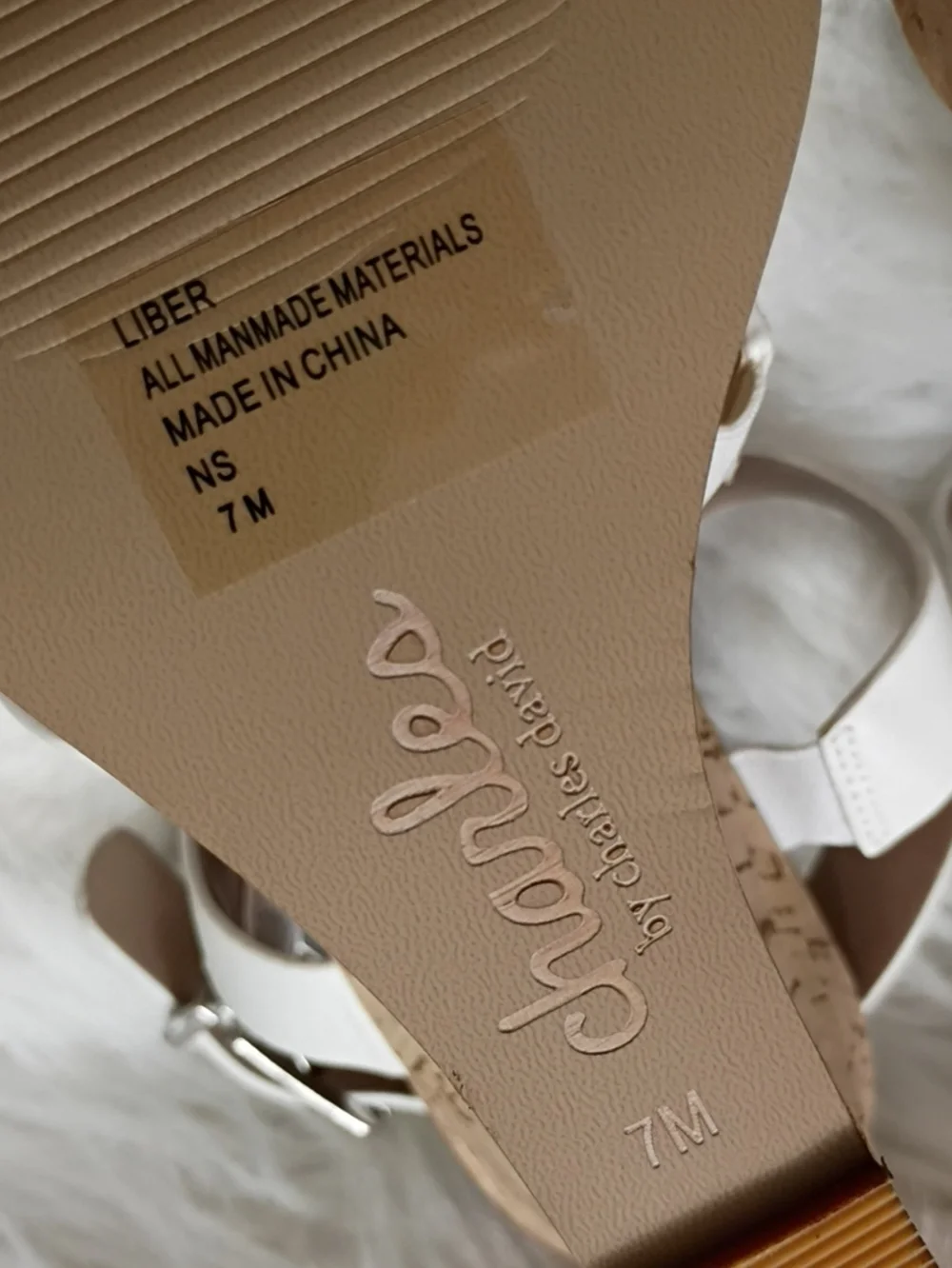 Charles By Charles Stanley Liber White Cork Wedge Sandals with Buckle Strap 7M
